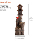 3 Tier Outdoor Birdhouse Water Fountain With Cardinal Accent, Rustic Brown Garden And Patio Decor, 35 Inch Tall