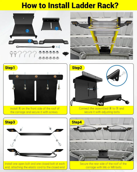 Heavy Duty Van Interior Ladder Storage Holder Overhead Truck Trailer Roof Rack Organizer Space Saving Gear Mount No Sweat Install Keep Your Ride Locked Down Clean