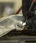 Premium Composite Body Die Grinder With Rock Solid Safety Lever And Built In Regulator For Pneumatic Applications Quarter Inch setup grinding metal surface.