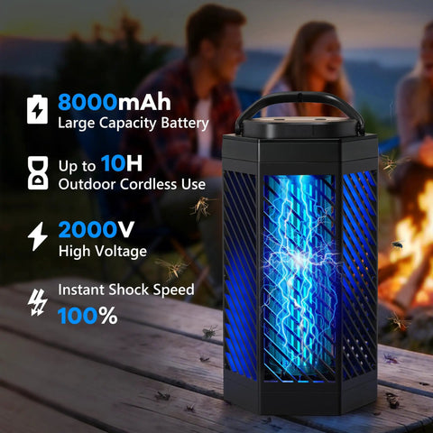 2 In 1 Mosquito Zapper For Indoor And Outdoor Use With 8000mAh Battery USB Rechargeable LED Light portable fly trap