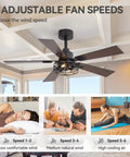 Breezary 52" Farmhouse Ceiling Fans with Lights and Remote, Industrial Ceiling Fan Cage Fandelier, 6-Speed Reversible DC Motor design with adjustable fan speed.