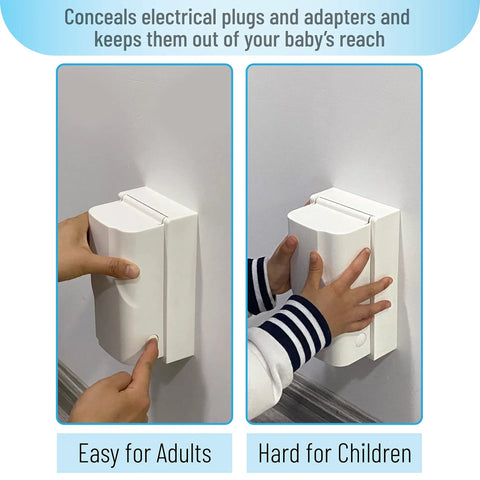 Kid Proof Outlet Safety Box Cover With Switch And Plug Covers Patent Pending Design demonstration, easy for adults, hard for children
