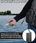 Person holding Decked-Out Fishing Tools Kit With 6.5 Inch Pliers And 4.6 Inch Scissors, lanyard attached, near water.