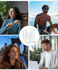 Hella Comfy Universal Silicone Nose Pads For Glasses 12 Pairs with anti-slip air cushions and micro screwdriver kit displayed with diverse users.