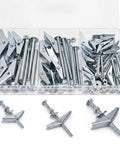 100 Piece Hollow Wall Anchors Toggle Bolt Kit With Wing Nuts In 3 Sizes For Drywall And Ceiling Mounts, Ideal For Hanging Lighting, Art, Mirrors, And Towel Racks, Easy DIY Install For Pros And Beginners. 3 sizes in case