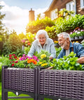 Elderly couple tending plants in Sturdy Raised Garden Bed With Reinforcement Rods, Elevated Planter Box, purple, outdoor setting