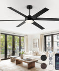 Straight Up Quality Cooling Hits Right In The Center With This 60 Inch Ceiling Fan With Light And Remote 6 Speed Operation 6 Blades Year Round Fresh Air Smooth Dimming Three Color Glow Heavy Duty Dc Motor For Covered Patios in modern living room.
