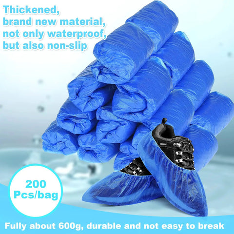 Waterproof Disposable Shoe Covers Non Slip For Indoors And Light Outdoors CPE Plastic Booties 100 Pairs (200 Pieces) Premium Shoe Protectors