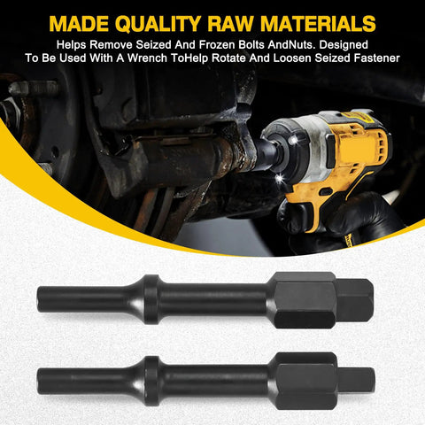 Backyard Boss Shake N Break Air Hammer Adapter for quick removal of seized nuts with 3/8 and 1/2 inch Parker shank bits.