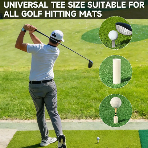 Golfer using 16 Piece Golf Tee Set With Rubber Stands And Bamboo Tees For Mats Tee Up At Indoor Driving Range And Golf Simulators