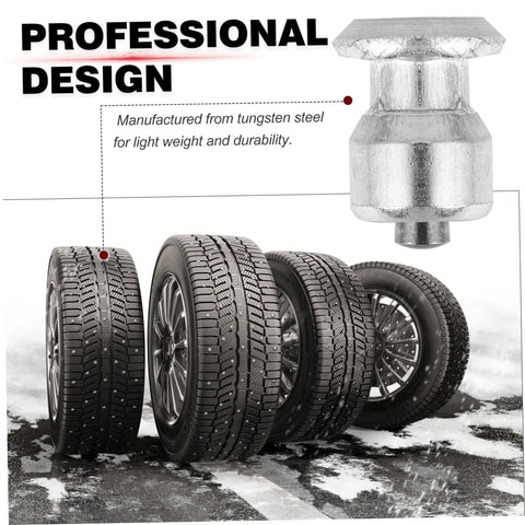 Gonna Crush Ice With 50 Piece Winter Tire Snow Studs Tungsten Spike Screws For Cars Trucks And Motorcycles No Sweat Install Anti Skid Design Top Shelf Traction Upgrade Gear showcasing tungsten steel tire studs with tires on wet surface.