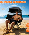 Man sitting on Heavy Duty Camping Chair With Canopy Shade And Umbrella Cup Holder Oversized Folding Beach Chair For Adults