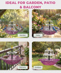 Sun Powered Bird Bath Fountain With Hanging Cascade For Outdoor Garden Decor, Purple, eco-friendly water feature attracting birds