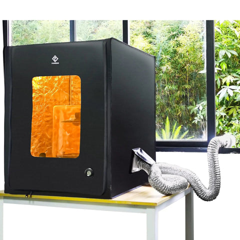 3D Printer Enclosure With Ventilation Kit And LED Lighting For FDM DLP SLA LCD Printers, Keeps Fumes Out, on table