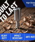 Heavy Duty Cabinet Shelf Peg Set With 150 Self Tapping Shelf Pins and 150 Sleeves 0.3 Inch Screw on wood surface