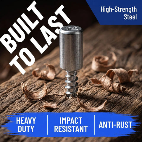 Heavy Duty Cabinet Shelf Peg Set With 150 Self Tapping Shelf Pins and 150 Sleeves 0.3 Inch Screw on wood surface