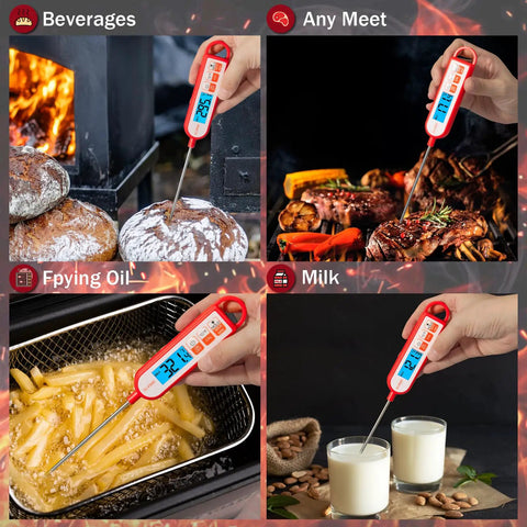 Digital Meat Thermometer With Instant Read In 1 To 2 Seconds Waterproof Food Thermometer With A 5.1 Inch Extra Long Probe For Cooking Grilling Barbecue Confectionery And A Handy Gift For Friends And Family used in beverages, meat, frying oil, and milk