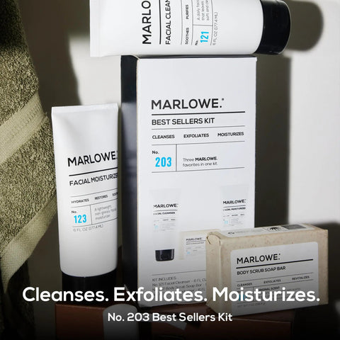 Mens 3 Piece Skincare Set With Exfoliating Scrub Bar Purifying Facial Cleanser And Hydrating Facial Moisturizer Vegan Grooming Essentials Great Gift For Men displayed on shelf.