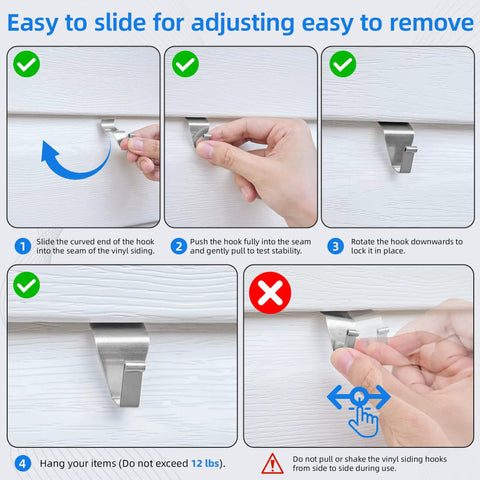 Heavy Duty Vinyl Siding Hooks 10 Pack Hella Strong 304 Stainless Steel Patio Decor Hangers For Wreaths And Outdoor Signs No Sweat No Hole Porch Setup Complete Set Easy Grip