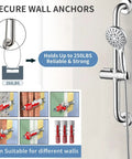 Stainless Steel Shower Grab Bar Set With Handheld Shower Head And Extra Long Hose Chrome Plated Durable Safe Mount supports 250 lbs