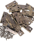Pile of 20 Pack Antique Copper Mini Hinges With Screws 1 Inch Rounded Corner Iron Hardware For Wooden Jewelry Boxes Bird Houses And Small Chests Durable Rust Resistant Miniature Hinge Set