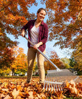 Person using Adjustable Leaf Rake For Lawn And Garden 18 Inch Wide Metal Head 62 Inch Extendable Handle Back Saving Yard Cleanup Tool