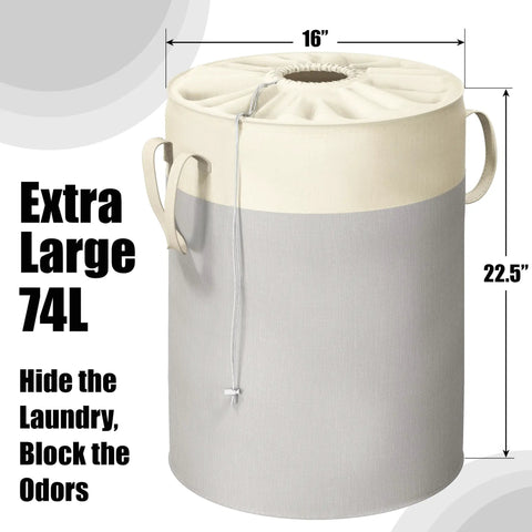 Rectangular 75L Collapsible Laundry Hamper With Drawstring Closure And Handles, Freestanding Gray Cotton Basket, Extra Large Capacity For Laundry Day, Perfect Bedroom Or Closet Organizer