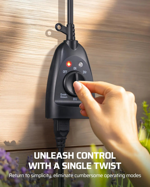 Heavy Duty Outdoor Timer Outlet Waterproof Dusk To Dawn Sensor Switch with dial control on wood wall