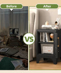 Before and after comparison of Tough As Nails Cold Rolled Steel Locker Nightstand With Secure Key Lock And Heavy Duty Build for organization.