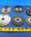 7 Piece Milling Cutter Set For Metalworking With HSS Side Cutters Ranging 3 To 5 Inches And A 1 Inch Pilot on blue background