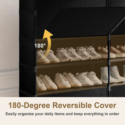 42 Pair Shoe Storage Cabinet With Doors To Stash Your Kicks 2 By 7 Tier Space Saving Plastic Shoe Organizer showing reversible cover