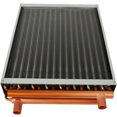 16x18 Water To Air Heat Exchanger For Forced Air Heating with copper ports and aluminum tubes, featuring a durable 306 steel case.