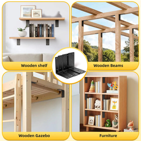 Heavy Duty L Angle Bracket Set 4-Piece 5x5 Wood Post To Beam Corner Braces 1/4 Inch Thick for furniture, shelves, beams, and gazebos.