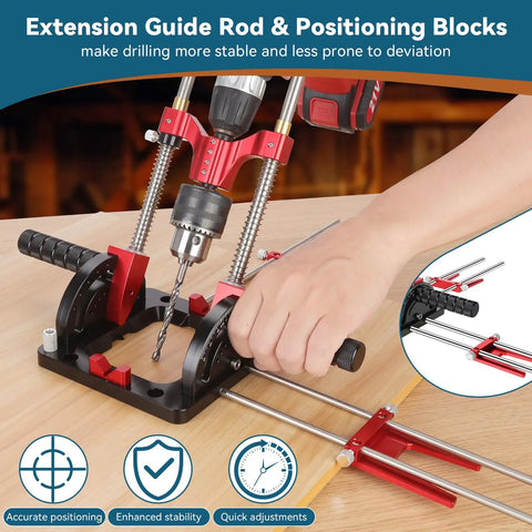 Portable Multi Angle Drill Guide For Precise Angled Holes, Adjustable 0 To 60 Degrees With Self Centering Pins, in use.