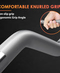 47 Inch EZ Curl Bar With Curved Shaft For Hip Thrusts Squats And Lunges showing knurled grip for enhanced hold