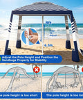 Beach Cabana Sun Shade Tent 8x8 Ft Portable Canopy With UPF 50 Plus Silver Coated Fabric Sandbags Side Wall Easy Setup Navy Stripes