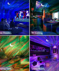 Galaxy Star Projector Night Light 4 In 1 With Bluetooth Speaker White Noise And App Control Aurora Sky Nebula Colorful Stars Moon Ceiling Projection For Bedroom Game Room And Adult Chill Vibe Decor casting lights on home theater, RV, camping tent, and living room ceilings.