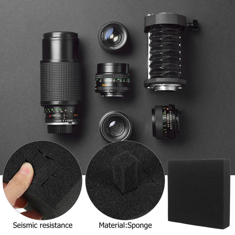Black Foam Liner Packing Inserts For Protection And Impact Resistance with camera equipment and close-up of grid design