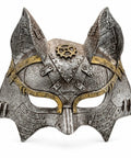 Rad Steampunk Fox Half Mask With Retro Gears And Rivets For Halloween Costume Party, unique silver PU material mask with rivets.