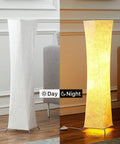 61 Inch RGB Floor Lamp With Remote, Dimmable Color Changing LED Bulbs, White Fabric Shade, Day and Night Modes Display