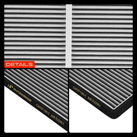 Close-up of Volvo Activated Carbon Cabin Air Filter for XC90 XC70 S60 S80 V70 C70, under glove box, with airflow direction markings