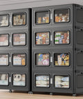Heavy Duty 600 Gallon Storage Bins 8 Pack stacked, showcasing contents, designed for organization with snap lids and wheels.