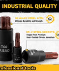 Rugged 31-Piece Torx Bit Socket Set With 14 Star Bits T8 Through T70 And 13 E-Torx Sockets E4 Through E24, Pro Grade CR-V And S2 Alloy Steel