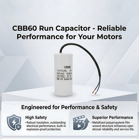 Heavy Duty Run Capacitor For Motors And Air Compressors 250VAC 120uF 50 60Hz Durable with safety and performance details