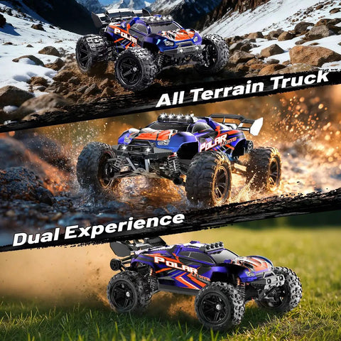 All Terrain 1 To 14 Scale RC Truck With 4WD For Off Road Fun, Fast Remote Control Car on dirt, snow, and grassy terrains