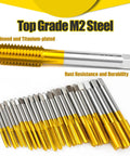 Top grade M2 steel taps, titanium-plated for rust resistance, part of the Three Eighths Inch 16 UNC Thread Tap Set