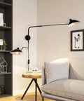 Retro Dope Plug In Wall Sconce with Swivel Arm and Adjustable Head in a modern living room setting, double swing arm design.