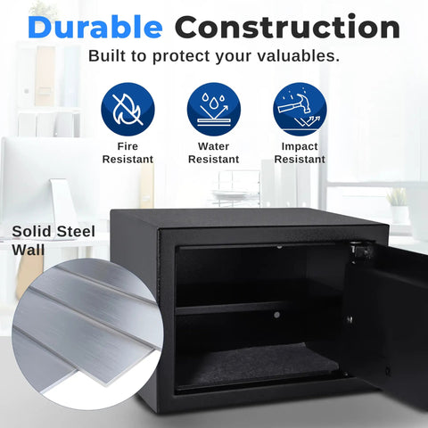 Heavy Duty Electronic Fingerprint Safe With Digital Touch Pad And Code Access, Includes Two Keys, Compact Home Office Safebox open view