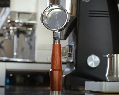 Level Up Your Home Barista Setup With This 58mm Bottomless Portafilter For Breville Dual Boiler Oracle Espresso Machine Rosewood Handle.