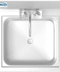 Top view of Heavy-Duty Stainless Steel NSF Commercial Hand Sink with Gooseneck Faucet, silver, wall mount, 17 by 15 inches.
